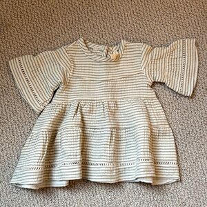 Quincy Mae Cream and Gray Striped baby Dress